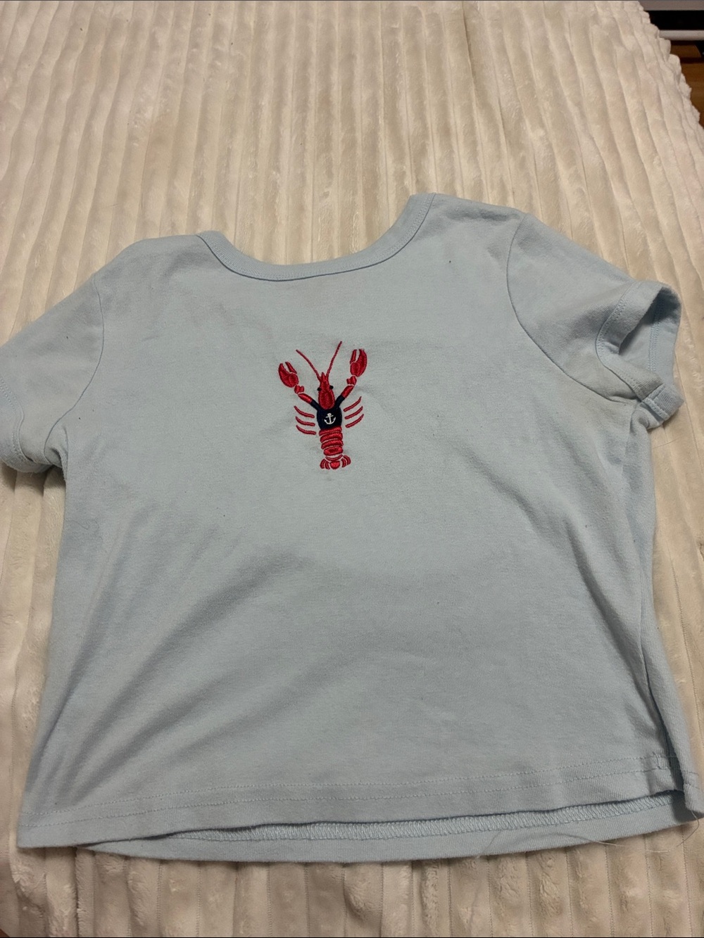 Light Blue Cropped Tee with Red Lobster Embroidery